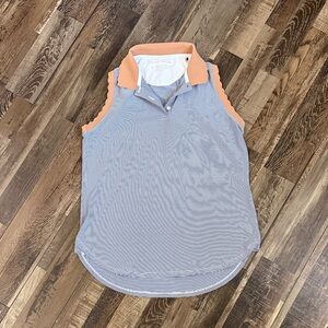 Peter Millar Blue Sleeveless Polo with Peach Trim